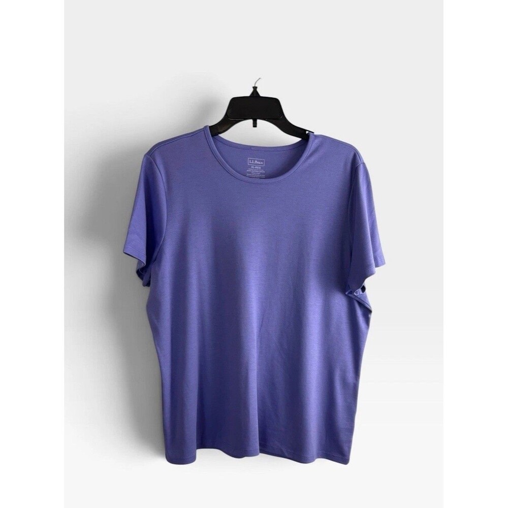LL Bean Womens Shirt Adult Size XL Purple Short Sleeve Crew Neck Supima Cotton